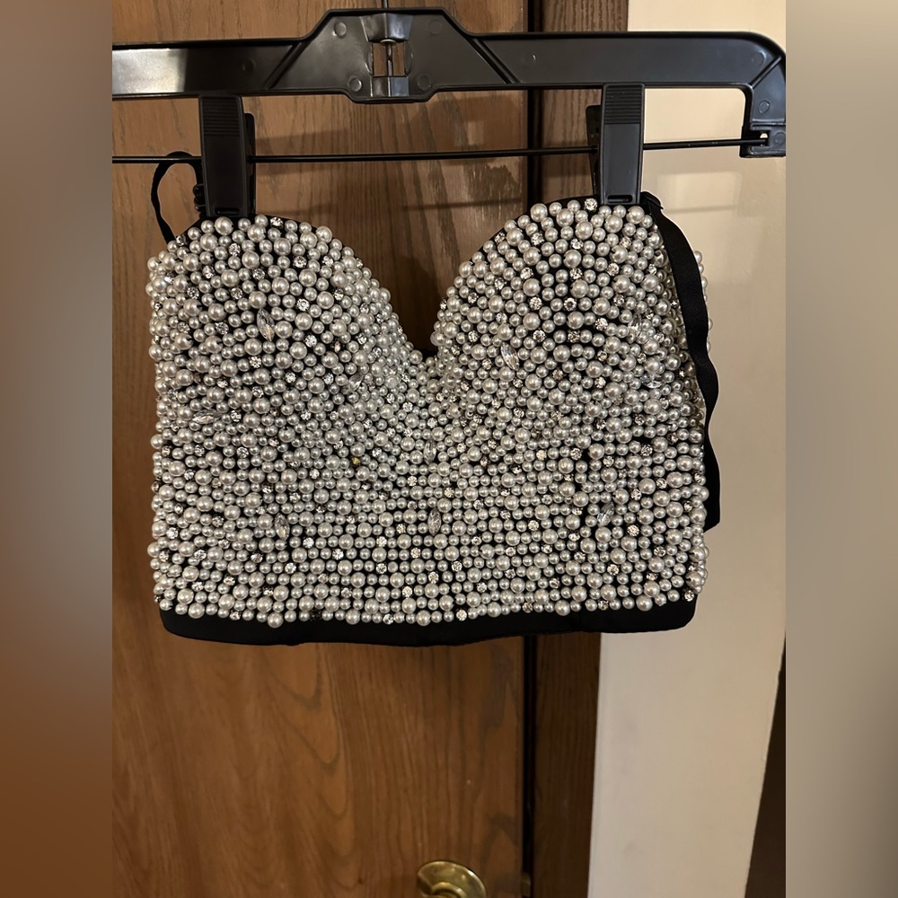 Gently worn. Endless Rose crop top with pearls and stones.